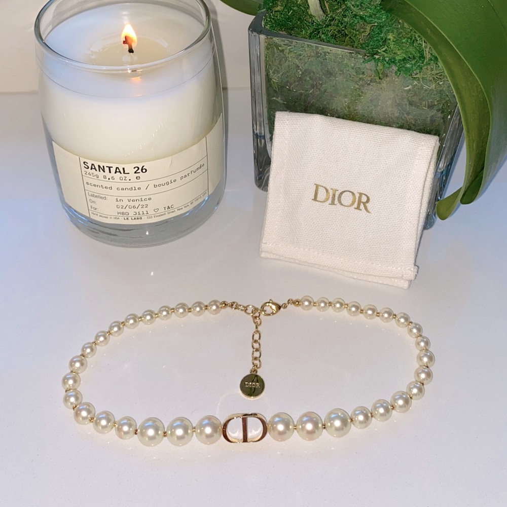 Christian Dior Montaigne 30 Pearl Gold CD Logo Choker Necklace